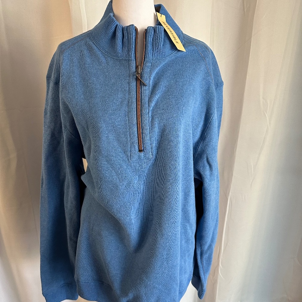 Tommy Bahama Mens Reversible Mock Neck Gray/Blue Knit Pullover Sweater Sz XL TG